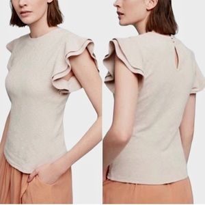 Anthropologie Deletta January Flutter Ruffle Sleeve Top S Beige Cream